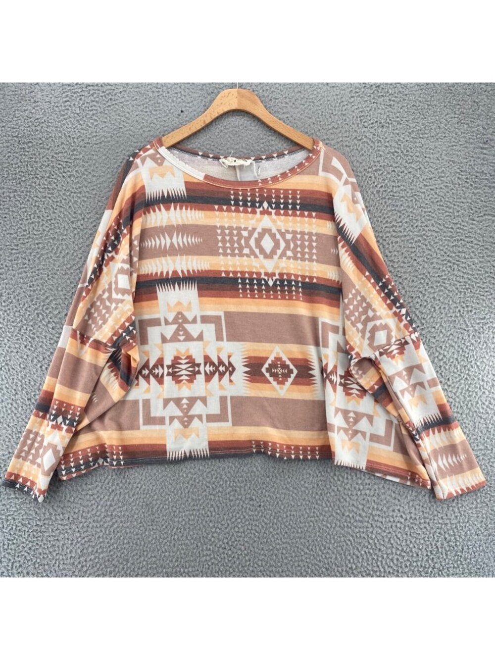 Savanna Jane Sweater Womens Medium Brown Striped Tribal Boat Neck Tunic Stretch
